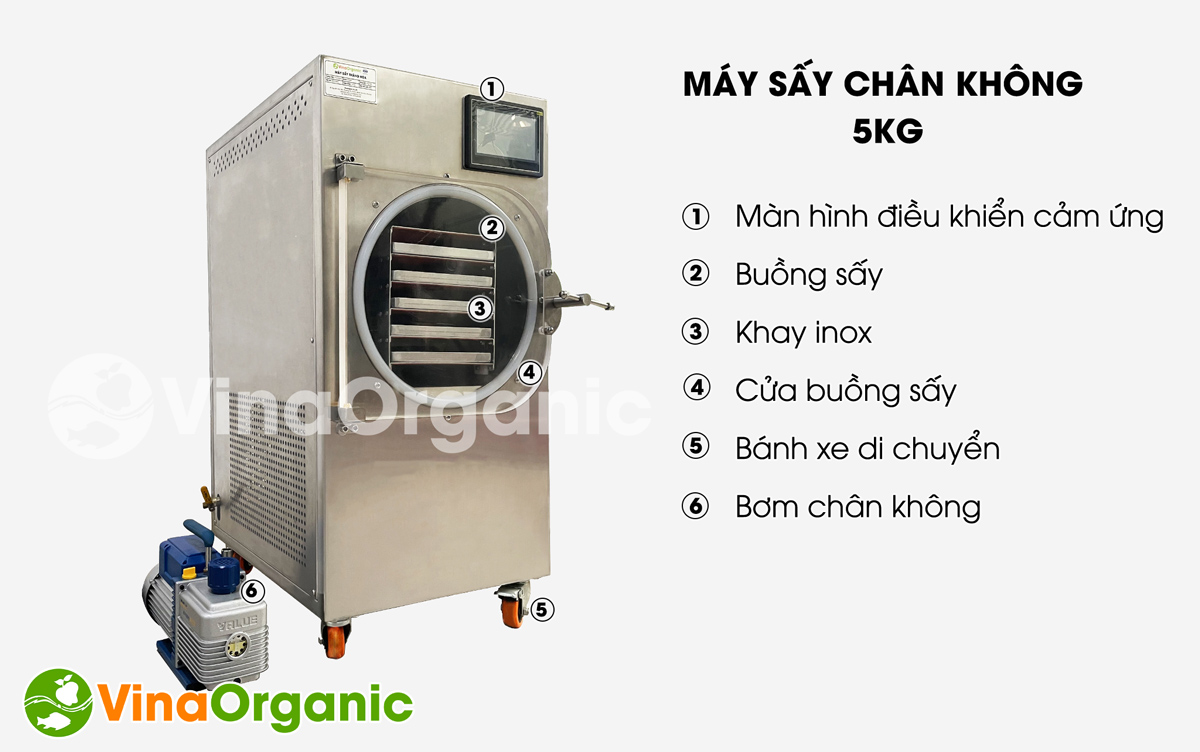 SCK005 - Máy sấy chân không 5 khay năng suất 5kg/mẻ, vật liệu inox 304 cao cấp, công nghệ hiện đại. Hotline/Zalo: 0938299798 – 0975299798