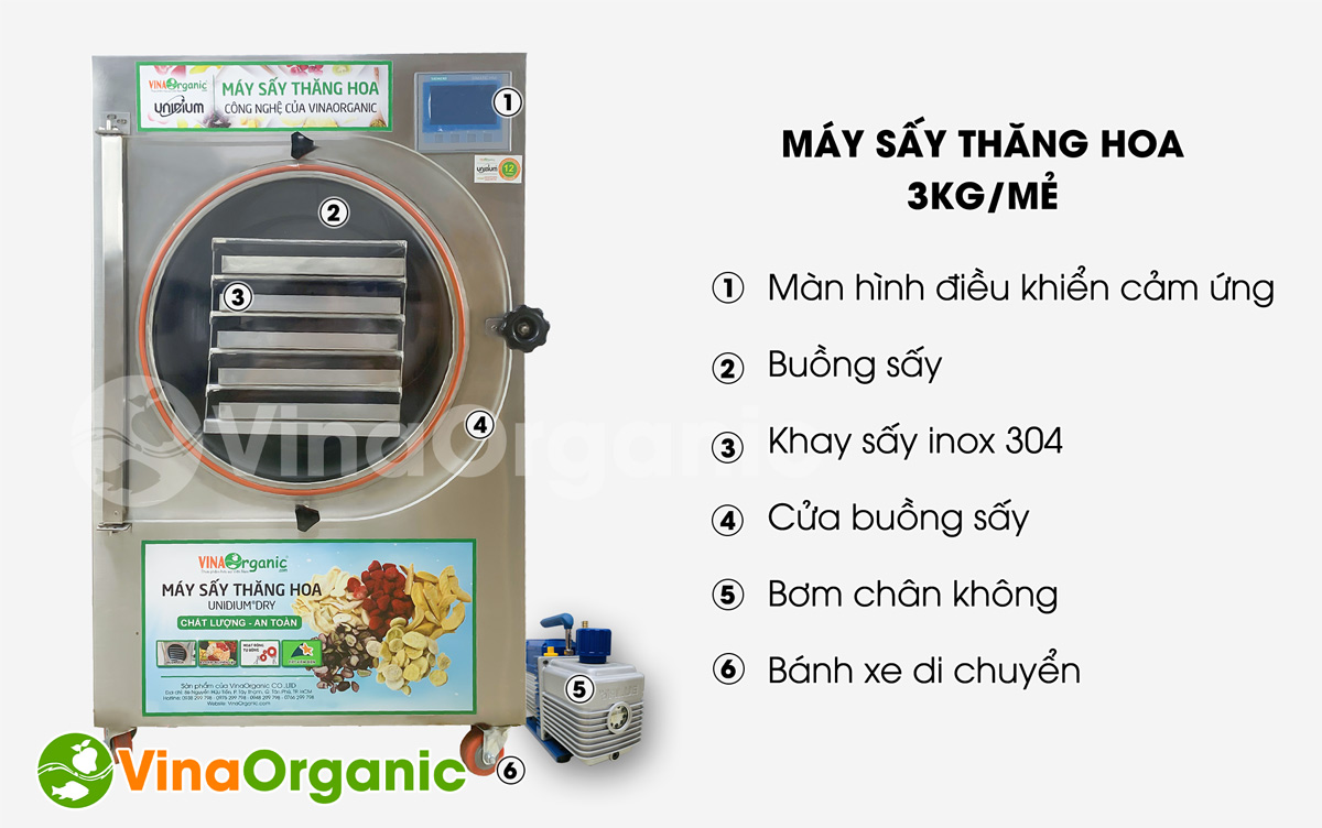 Máy sấy thăng hoa của 3kg STH003, chuyên sấy các sản phẩm: nông sản, thủy sản, sữa chua, thảo dược... Hotline/Zalo: 0938299798 – 0975299798