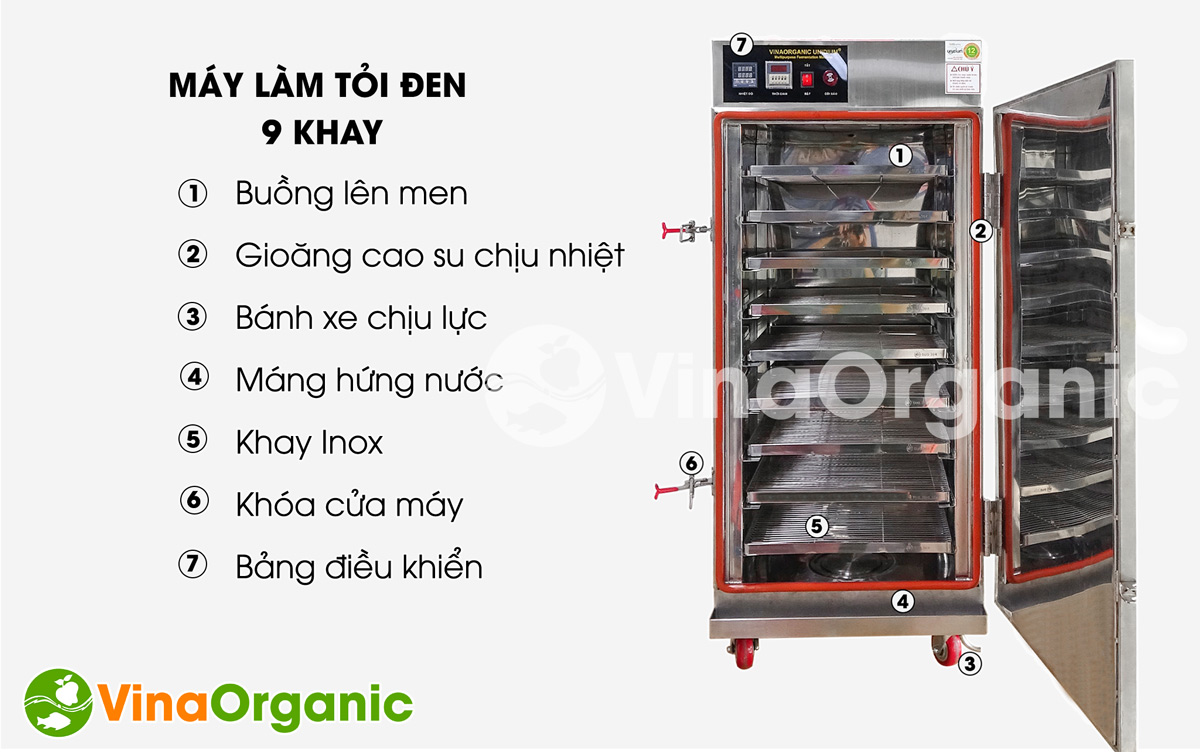 VG009 - Máy lên men tỏi đen 9 khay VGarlic nhỏ gọn, hiệu quả, vật liệu inox 304, tiết kiệm điện. Hotline/Zalo: 0938299798 – 0975299798