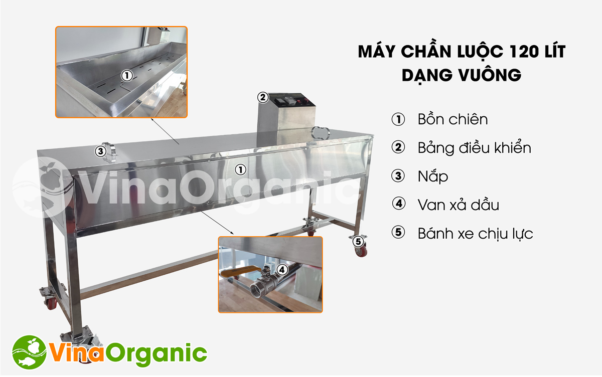 C120V – Máy chần luộc 120L (dạng vuông), chần luộc thực phẩm gia nhiệt nhanh, giúp giữ màu, ổn định cấu trúc. Liên hệ Hotline/Zalo: 0938299798 – 0975299798