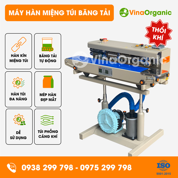 MHT-BT-K - Máy hàn miệng túi băng tải thổi khí, đa năng