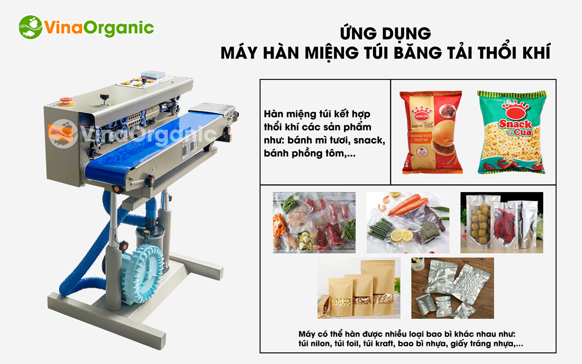 Máy hàn miệng túi băng tải thổi khí MHT-BT-K, bảo vệ sản phẩm bên trong, tăng tính thẩm mỹ bên ngoài. Liên hệ Hotline/Zalo 0938299798 – 0975299798.