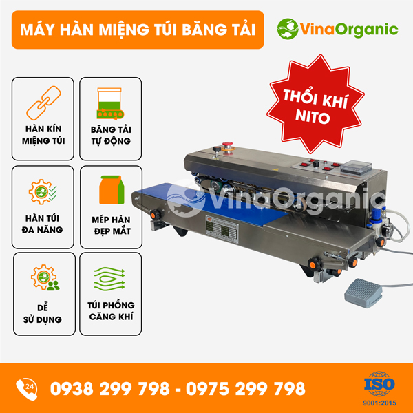MHT-KN - Máy hàn miệng túi thổi khí Nito liên tục, tự động