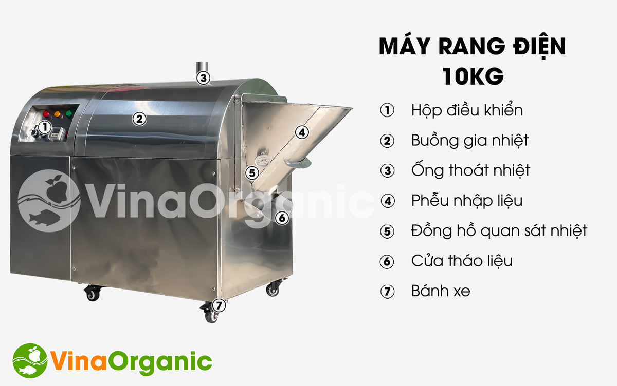 MRD010 - Máy rang dùng điện 10kg với nhiều cải tiến vượt bậc đem lại hiệu quả cao. Liên hệ Hotline/Zalo 0938299798 – 0975299798.