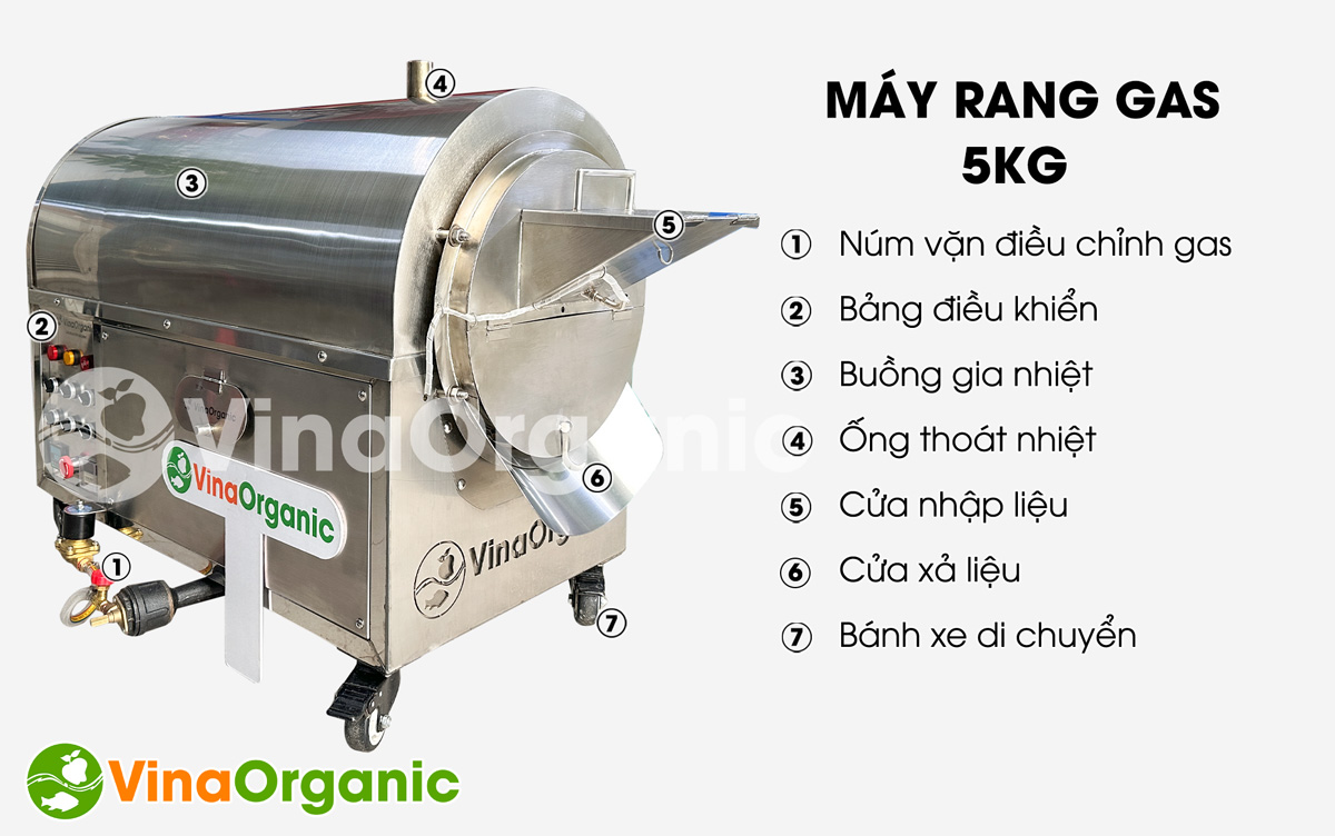 MRG005 - Máy rang dùng gas 5kg full inox 304, rang hướng dương, đậu nành, gạo lứt, sâu canxi,... Liên hệ Hotline/Zalo 0938299798 – 0975299798.