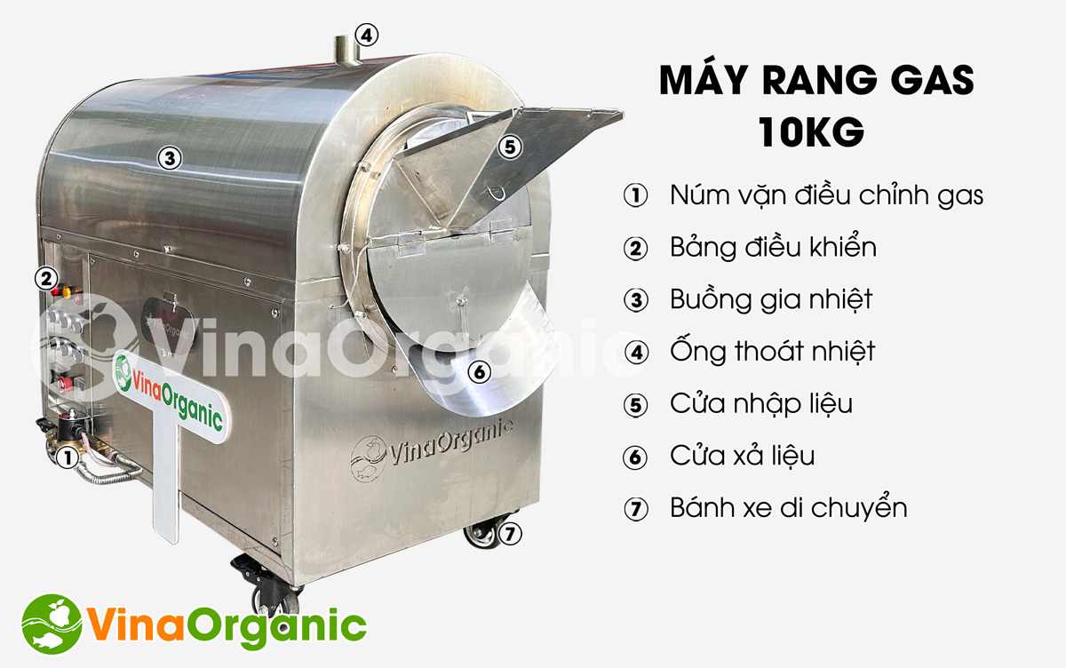 MRG005 - Máy rang dùng gas 10kg hỗ trợ quá trình rang đạt chuẩn chất lượng, đồng đều hương vị. Liên hệ Hotline/Zalo 0938299798 – 0975299798.
