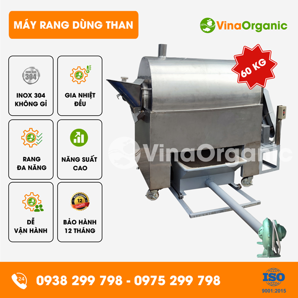 MRT060 - Máy rang nông sản dùng than 60kg, rang hạt điều, các loại đậu, ngũ cốc