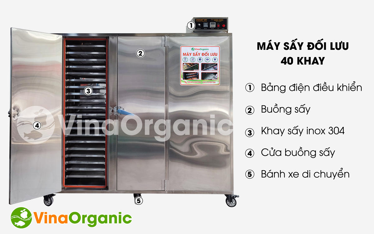 Máy sấy đối lưu 40 khay Model MS4051. Sấy khô, sấy dẻo đa dạng sản phẩm: trái cây, nông sản, cơm cháy... Liên hệ Hotline/Zalo: 0938299798 – 0975299798