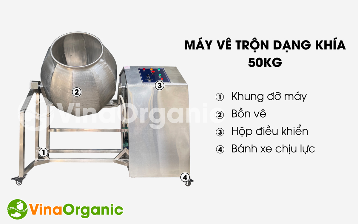 MVTK50 - Máy vê trộn dạng khia 50kg vê trộn đa năng hạt tẩm vị, cốm gạo lứt, rong biển. Liên hệ ngay Hotline/Zalo 0938299798 - 0975299798 để được tư vấn!