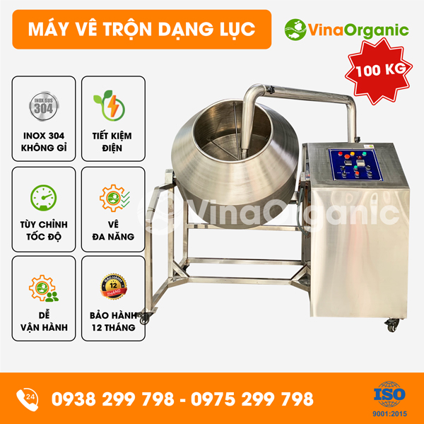 MVTL100 - Máy vê trộn dạng lục 100kg, trộn tẩm gia vị, cốm gạo
