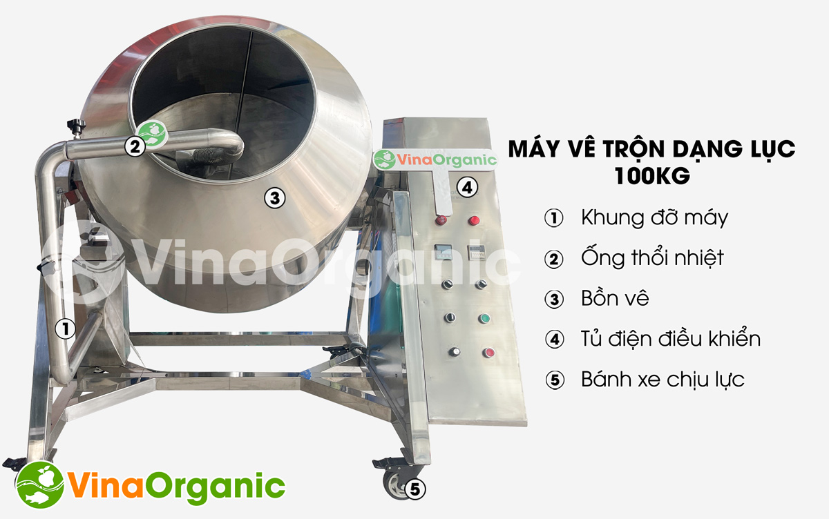 MVTL100 - Máy vê trộn dạng lục 100kg, trộn hạt điều wasabi, đậu phộng tỏi ớt. Liên hệ ngay Hotline/Zalo: 0938299798 – 0975299798 để được tư vấn và báo giá!