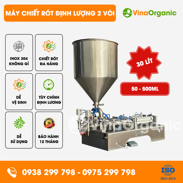 DLCR30-2 – Máy chiết rót định lượng 2 vòi dung tích 50 – 500ml, phễu chứa 30L