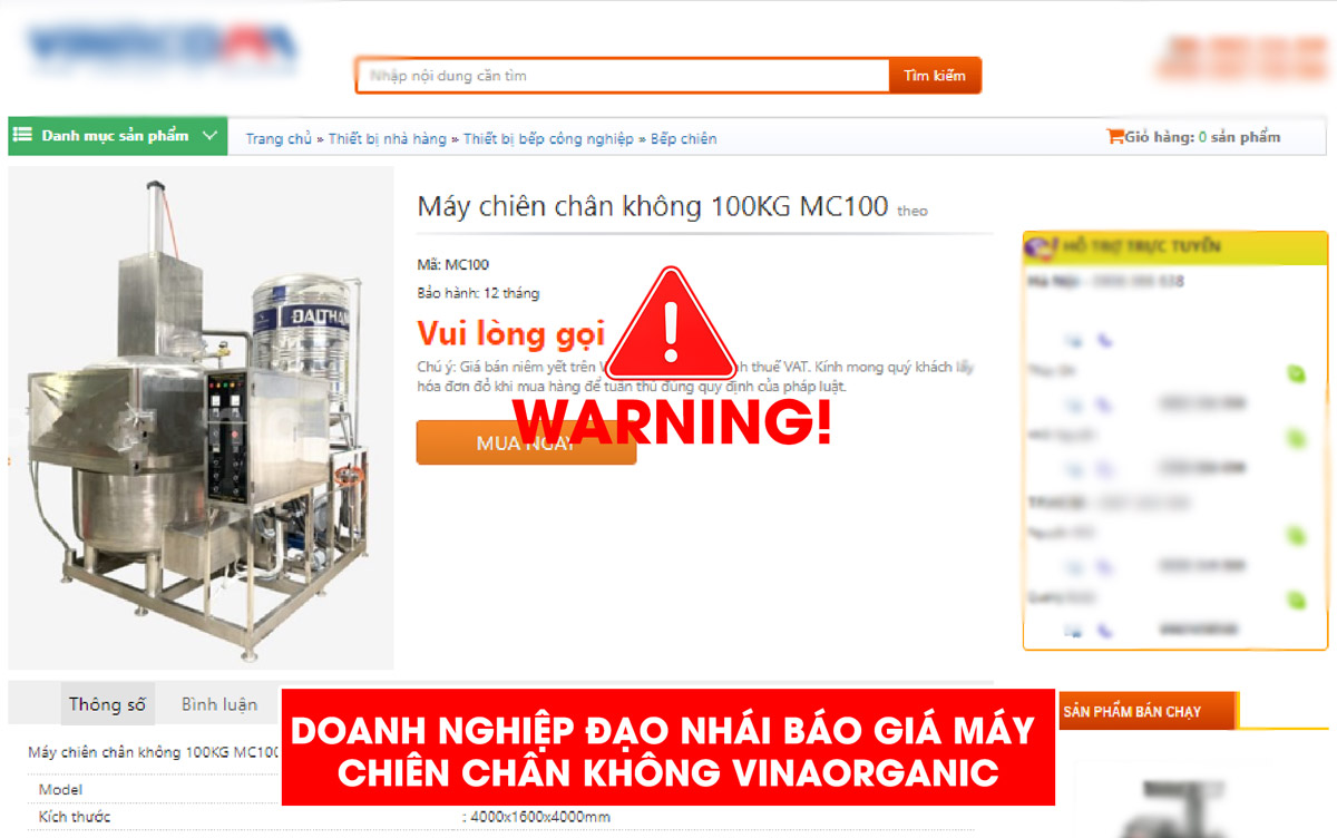 Bài viết cảnh báo các cơ sở đạo nhái Máy chiên chân không của VinaOrganic để quý khách hàng tránh mua hàng kém chất lượng!