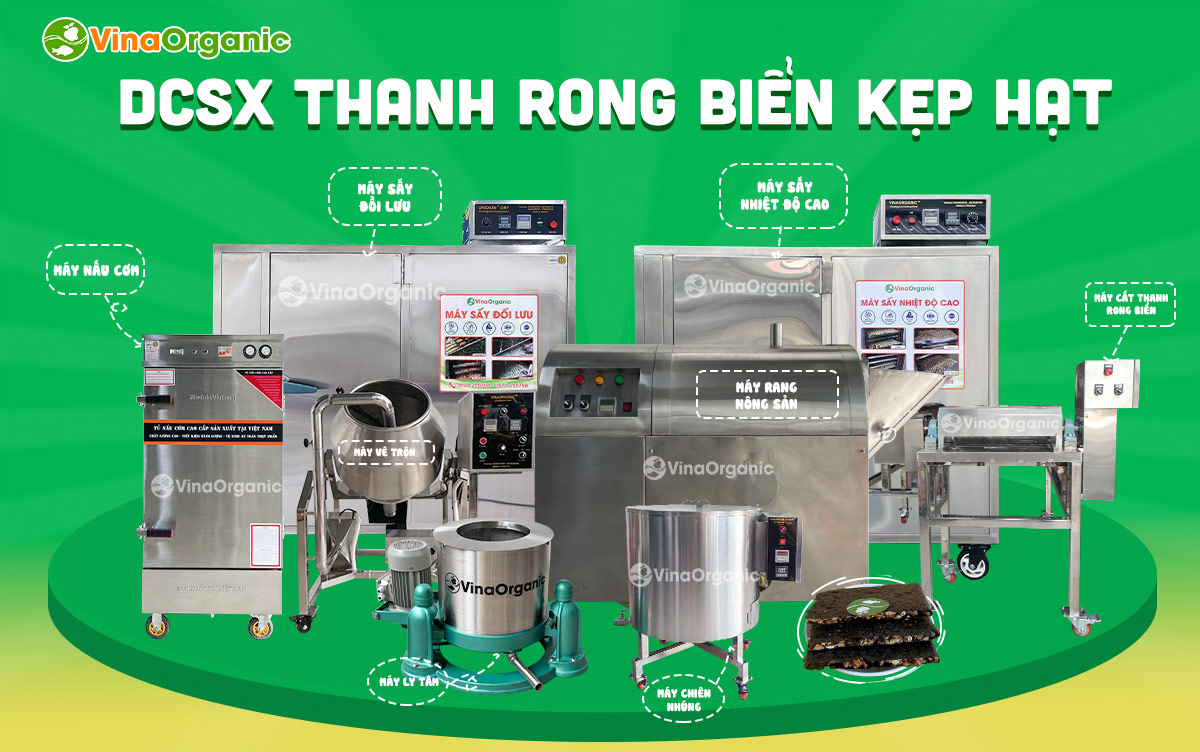 VinaOrganic cung cấp dây chuyền sản xuất thanh rong biển kẹp hạt uy tín chất lượng. Liên hệ Hotline: 0975299798 - 0938299798