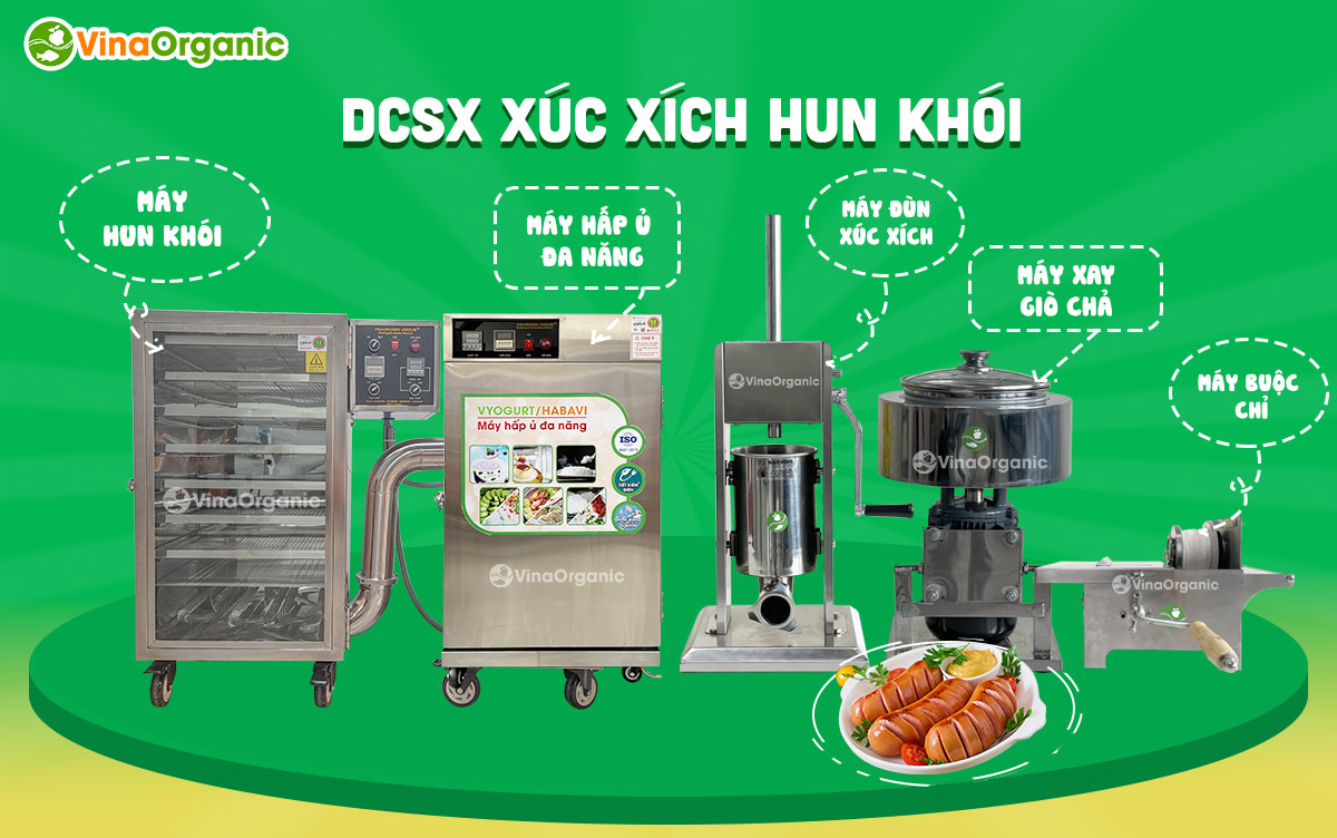 VinaOrganic cung cấp dây chuyền sản xuất xúc xích hun khói uy tín, chất lượng, đảm bảo an toàn thực phẩm. Liên hệ Hotline: 0975299798 - 0938299798