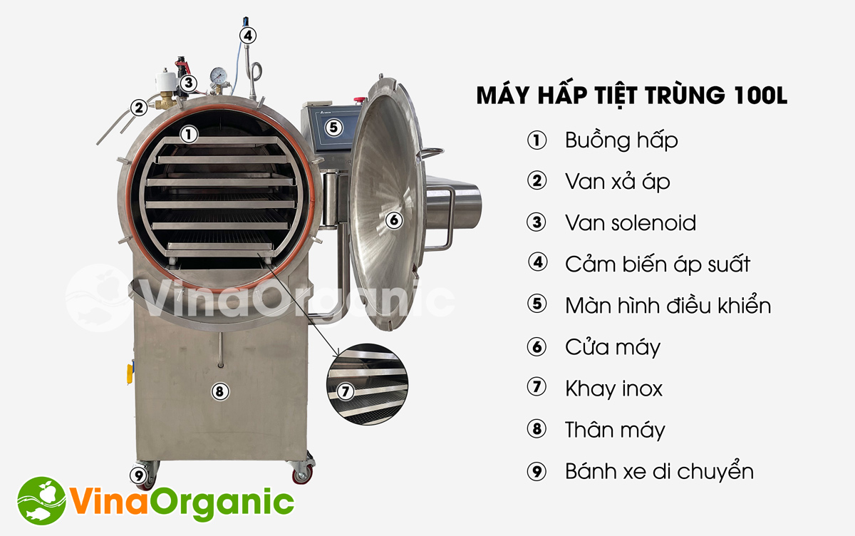 Máy hấp tiệt trùng 100l, tiệt trùng yến, cá hộp, pate hộp, xúc xích tiệt trùng Inox 304, tiết kiệm điện, màn hình cảm ứng. LH Zalo 0938299798 - 0975299798