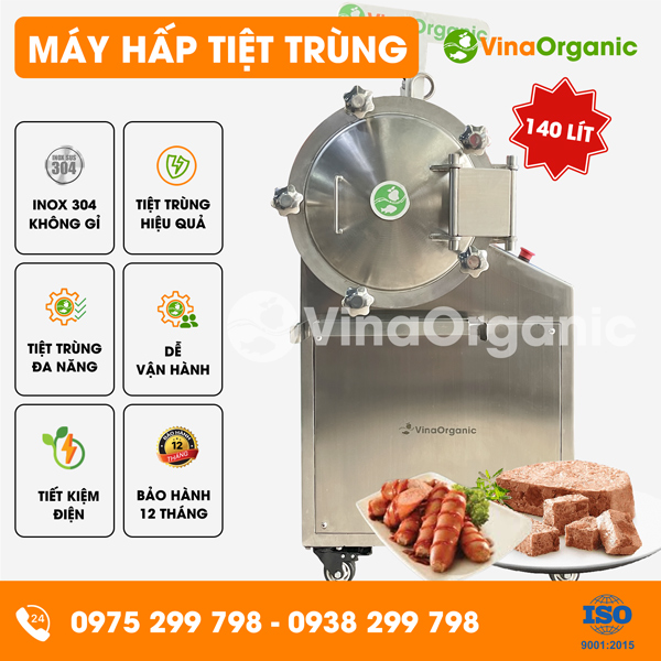 HTT140P - Máy hấp tiệt trùng 140L, tiệt trùng pate, xúc xích, đồ hộp