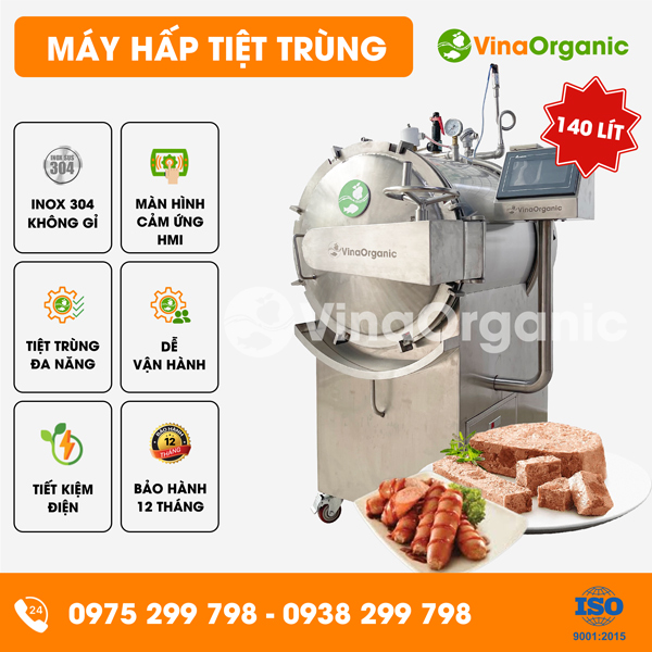 HTT140P - Máy hấp tiệt trùng 140L, tiệt trùng pate, xúc xích, đồ hộp