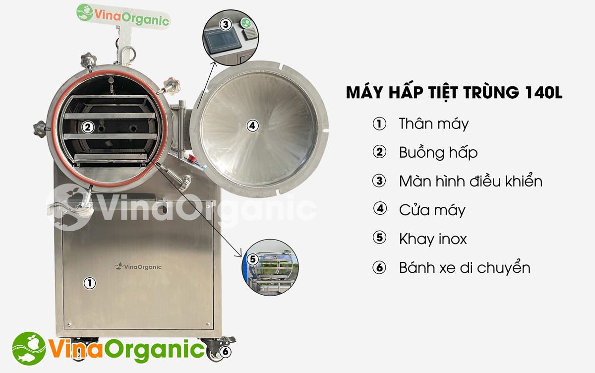 Máy hấp tiệt trùng 140l, tiệt trùng yến, pate hộp, xúc xích tiệt trùng. Inox 304, tiết kiệm điện, màn hình cảm ứng. LH Hotline 0938299798 - 0975299798.