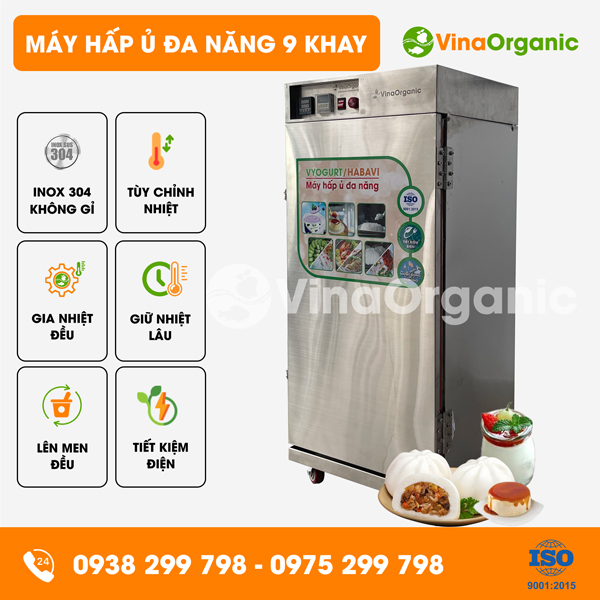 HV009 - Máy hấp ủ đa năng 9 khay (40x40cm), hấp ủ 45L/mẻ