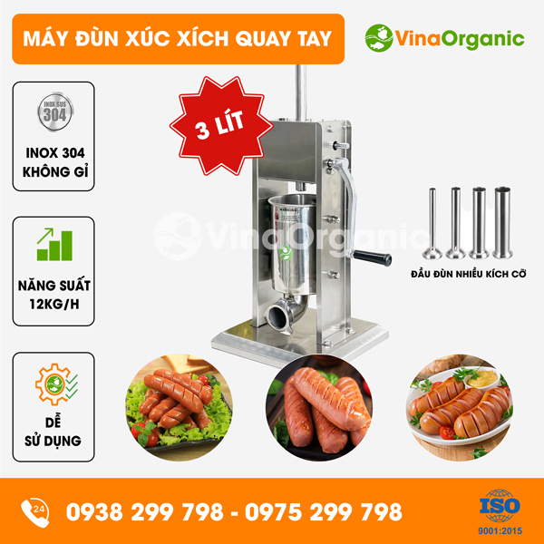 MDXX-3T - Máy đùn xúc xích quay tay 3 lít, đùn xúc xích, lạp xưởng nhanh