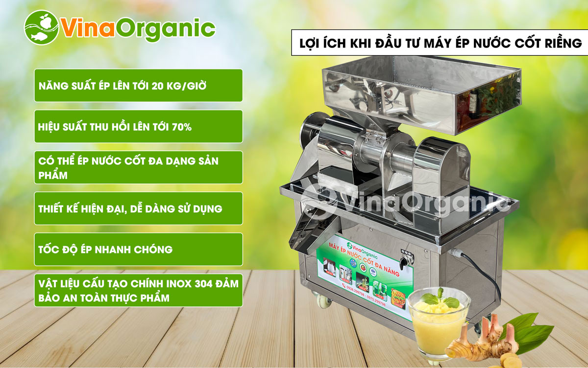 Máy ép nước cốt riềng năng suất 20kg/mẻ phiên bản mới, được thiết kế nhỏ gọn, chất lượng vượt trội. Liên hệ 0938299798 - 0975299798