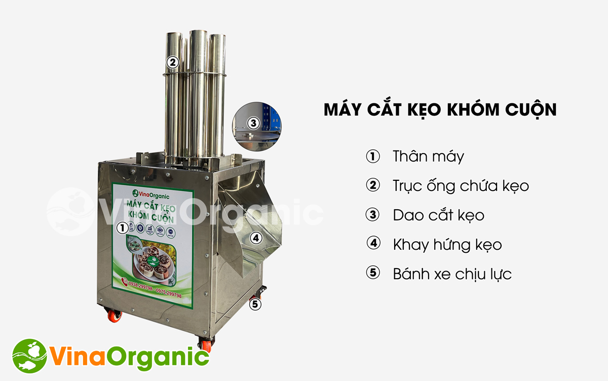 MCKC05 Máy cắt kẹo khóm cuộn, năng suất cao, thời gian cắt nhanh, thành phẩm cắt đồng đều. Hotline Zalo 0938299798 - 0975299798