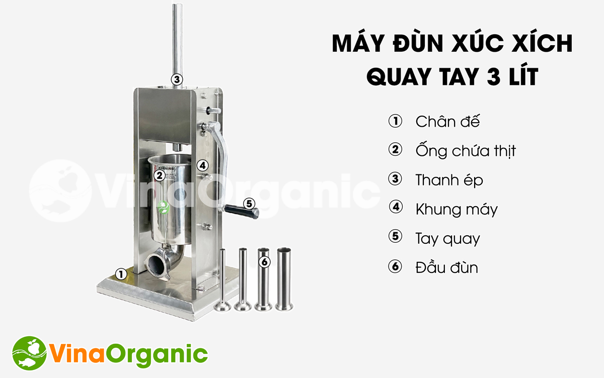 VinaOrganic đã nghiên cứu, chế tạo máy đùn xúc xích quay tay. Máy ứng dụng cho việc sản xuất xúc xích. Liên hệ VinaOrganic tư vấn: 0975299798 - 0938299798