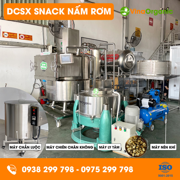 Dây chuyền sản xuất snack nấm rơm chiên chân không giòn rụm siêu ngon