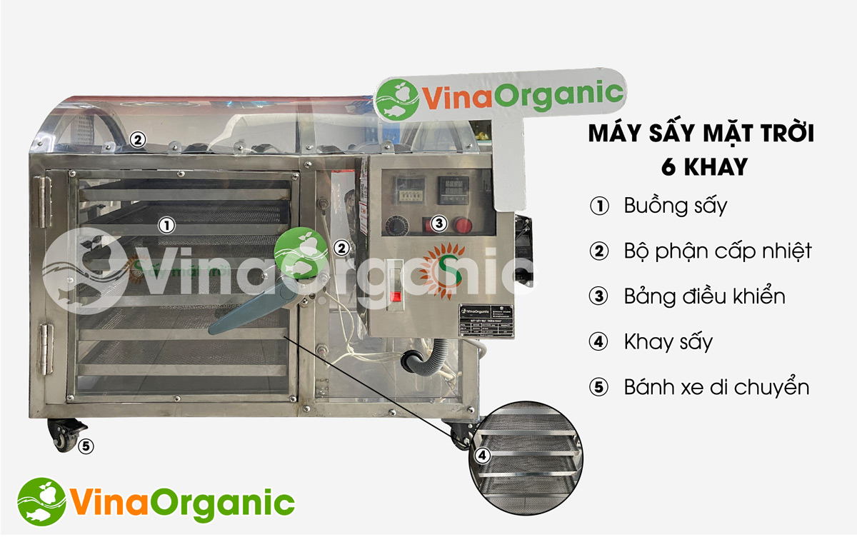 Máy sấy mặt trời 6 khay Model MST0846. Sấy khô, sấy dẻo đa dạng sản phẩm: trái cây, nông sản, dược liệu,... Liên hệ Hotline/Zalo: 0938299798 – 0975299798