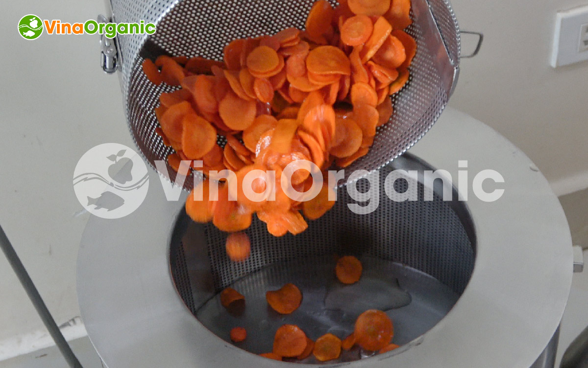 VinaOrganic chuyển giao công nghệ và máy thiết bị chiên chân không, sản xuất cà rốt sấy giòn thơm ngon, hấp dẫn. Liên hệ Hotline 0975299798 - 0938299798.