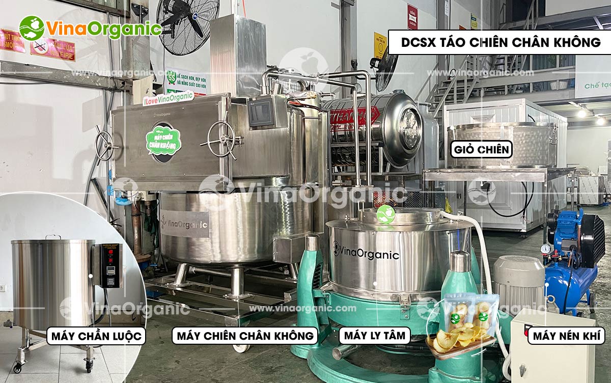 VinaOrganic chuyển giao công nghệ táo chiên chân không, snack táo giòn rụm thơm ngon. Liên hệ Hotline/Zalo 0975299798 - 0938299798.