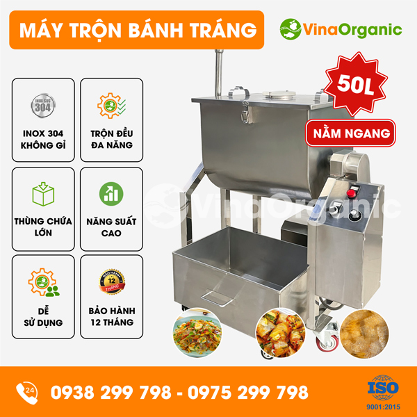 MTNN050 - Máy trộn bánh tráng nằm ngang 50L, trộn bánh tráng nhanh chóng, đều vị
