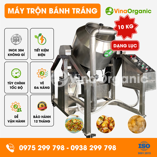 MVTL10 - Máy trộn bánh tráng dạng lục 10kg, trộn bánh tráng vàng đều, bám gia vị