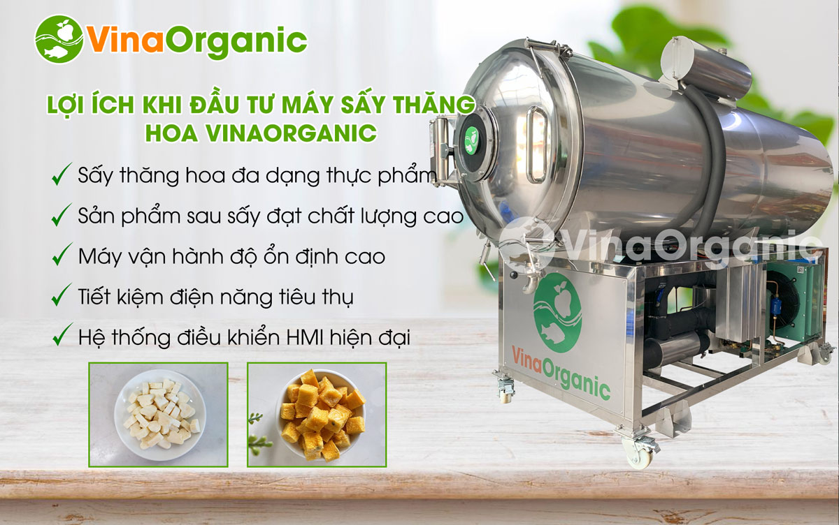 Máy sấy thăng hoa của 50kg model STH050, sấy thăng hoa các sản phẩm: nông sản, thủy sản, sữa chua, thảo dược... Hotline/Zalo: 0975299798 – 0938299798.