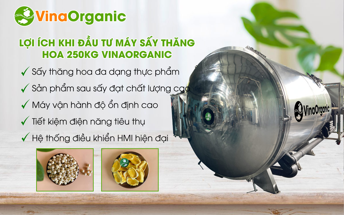 Máy sấy thăng hoa của 50kg model STH250, sấy thăng hoa các sản phẩm: nông sản, thủy sản, sữa chua, thảo dược... Hotline/Zalo: 0975299798 – 0938299798.