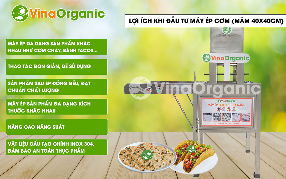 EC040 - Máy ép cơm (mâm 40x40cm), ép cơm cháy, ép bánh tacos. Liên hệ ngay Hotline/Zalo: 0975.299798 – 0938.299798 để được tư vấn chi tiết!