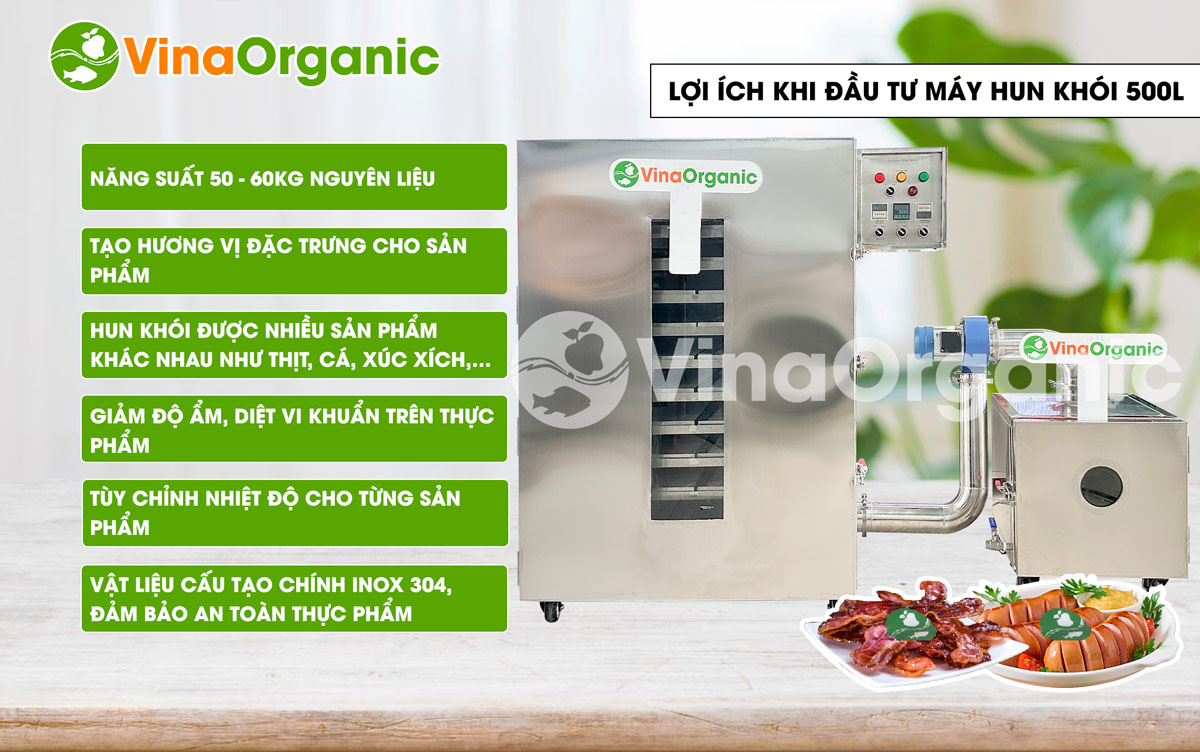 Máy hun khói 500L, model KH500 hun khói thịt, cá, tôm, mực, xúc xích, lạp xưởng đa năng. Hotline/Zalo: 0975299798 - 0938299798