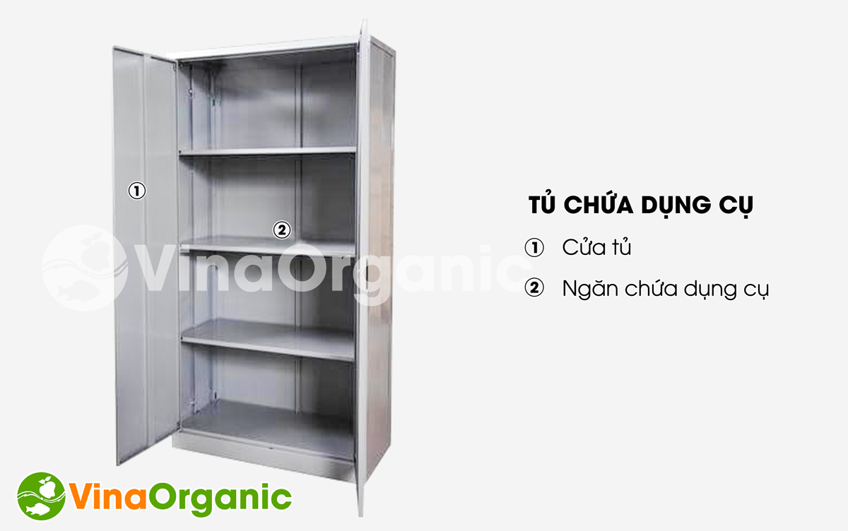 Tủ chứa dụng cụ TDC2C của VinaOrganic. Được làm từ inox 304 bền, vững chắc, chịu lực,..Hotline 0938.299.798 - 0975.299.798.
