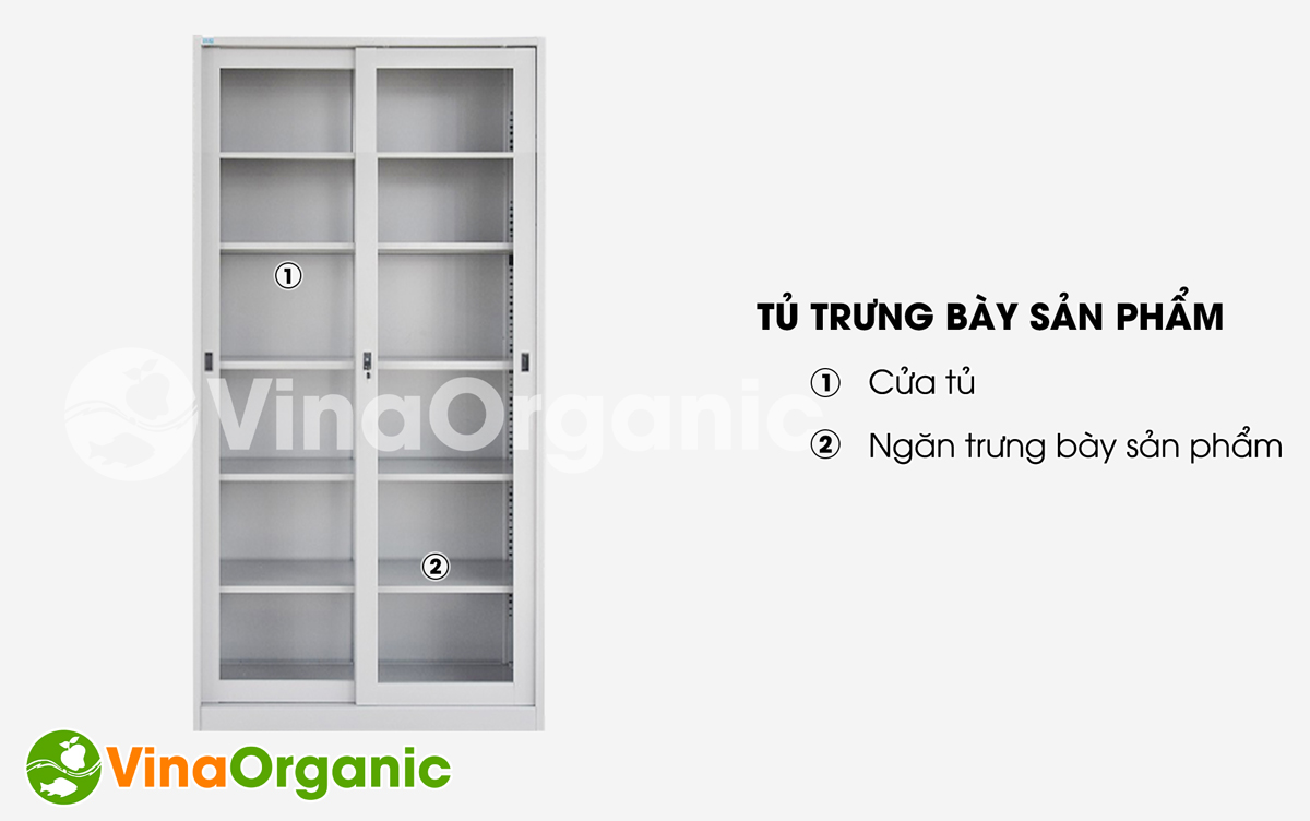 Tủ trưng bày sản phẩm TTB6T của VinaOrganic. Được làm từ kính và inox 304 cao cấp, sang trọng, bền đẹp,..Hotline 0938.299.798 - 0975.299.798.