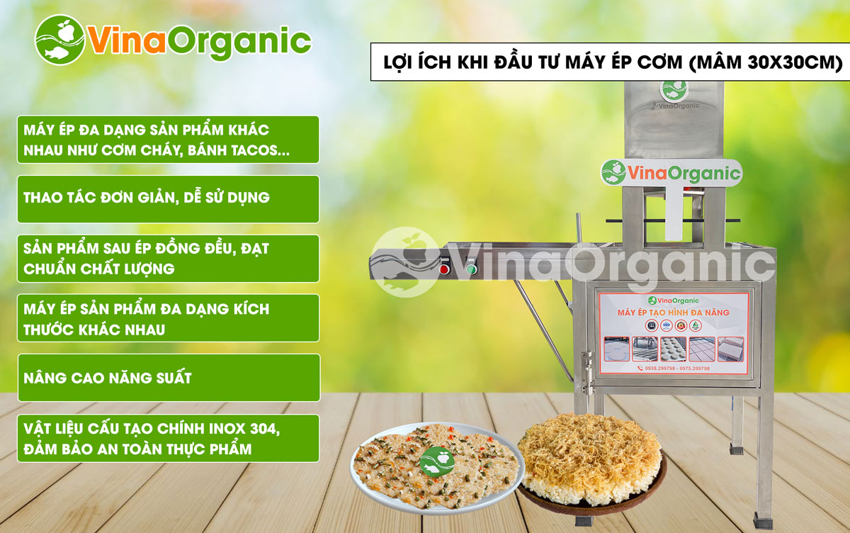 EC030 - Máy ép cơm (mâm 30x30cm), ép cơm cháy mắm hành, cơm cháy chà bông. Liên hệ ngay Hotline/Zalo: 0975.299798 – 0938.299798 để được tư vấn chi tiết!