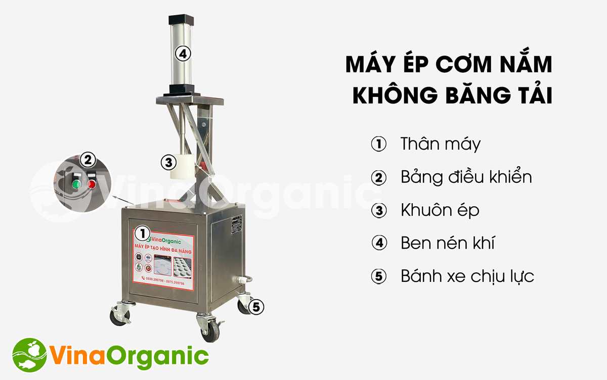 Máy ép cơm nắm không băng tải, full inox 304, ép cơm nắm nhanh chóng, hiệu quả. Liên hệ Hotline/zalo: 0938299798 - 0975299798