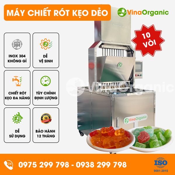 VGD10 - Máy chiết rót kẹo dẻo 10 vòi, chiết rót kẹo dẻo hình gấu, kẹo dẻo 1 lớp