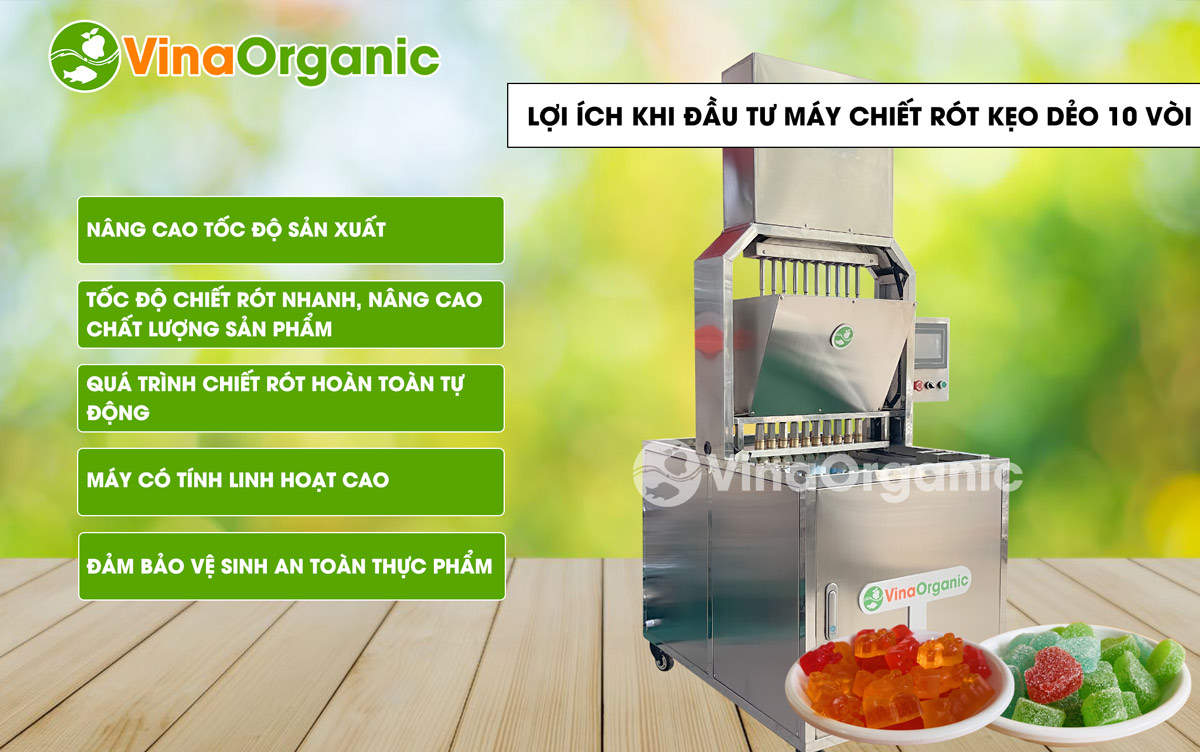 VGD10 - Máy chiết rót kẹo dẻo 10 vòi, chiết rót kẹo dẻo hình gấu, kẹo chíp chíp. Liên hệ ngay số Hotline/Zalo 0938299798 - 0975299798 để được tư vấn!