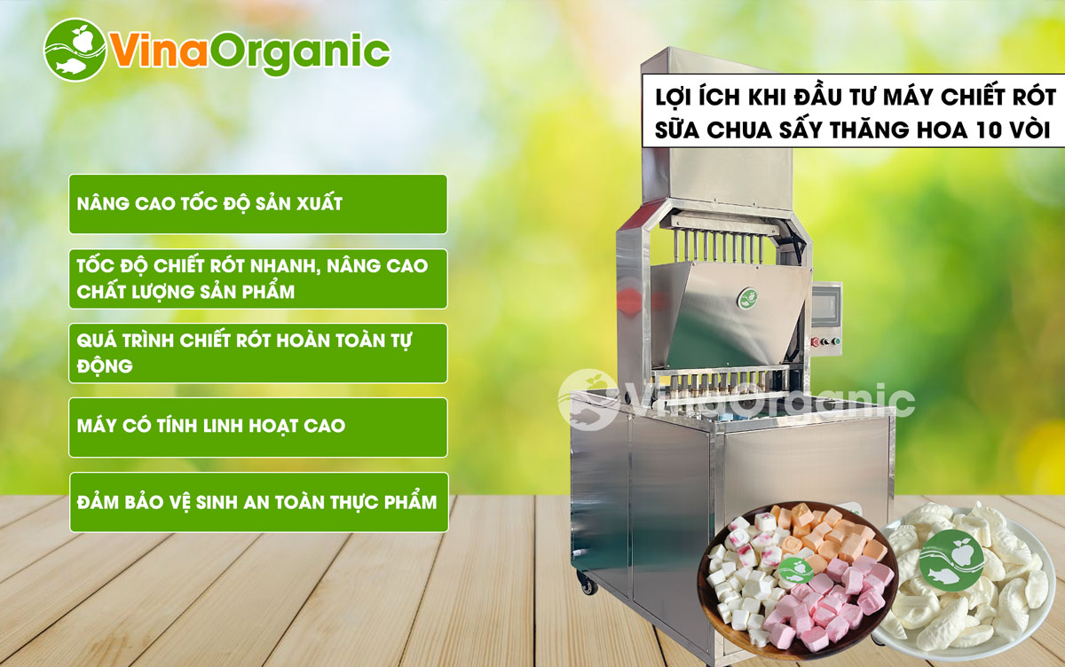 VGD10 - Máy chiết rót sữa chua sấy thăng hoa 10 vòi. chiết rót nhanh chóng. Liên hệ ngay số Hotline/Zalo 0938299798 - 0975299798 để được tư vấn!