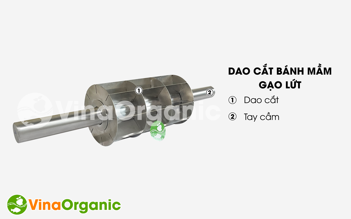 Dao cắt bánh mầm gạo lứt model DAO-CBM của VinaOrganic. Được làm từ inox 304 bền, vững chắc, chịu lực,.. Hotline 0938.299.798 - 0975.299.798.