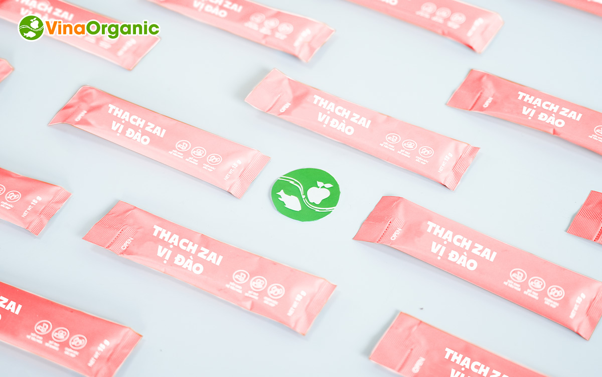 Công nghệ sản xuất Thạch zai vị đào VinaOrganic thơm ngon, chuẩn vị đào dịu nhẹ, màu hồng nhạt đẹp mắt. Liên hệ 0975299798 - 0938299798 ngay!