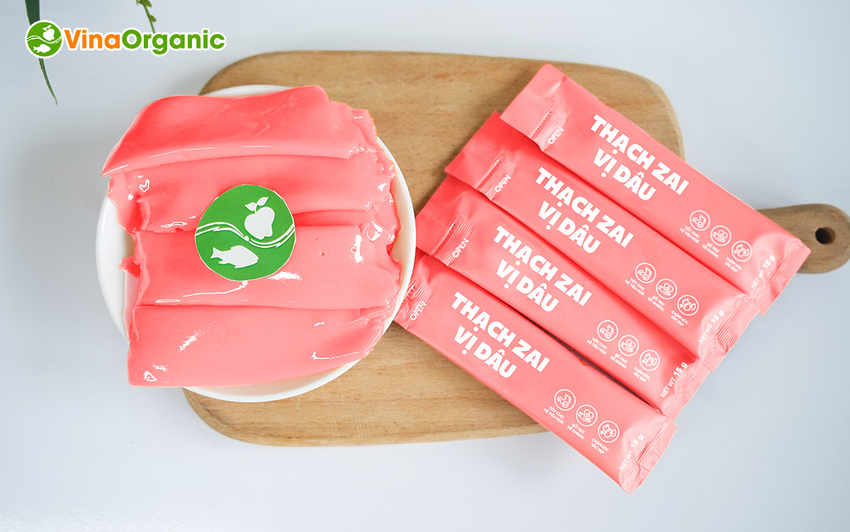 Công nghệ sản xuất Thạch zai vị dâu VinaOrganic thơm ngon, chuẩn hương dâu ngọt ngào, mùi vị dịu nhẹ, dễ ăn. Liên hệ 0975299798 - 0938299798 ngay!