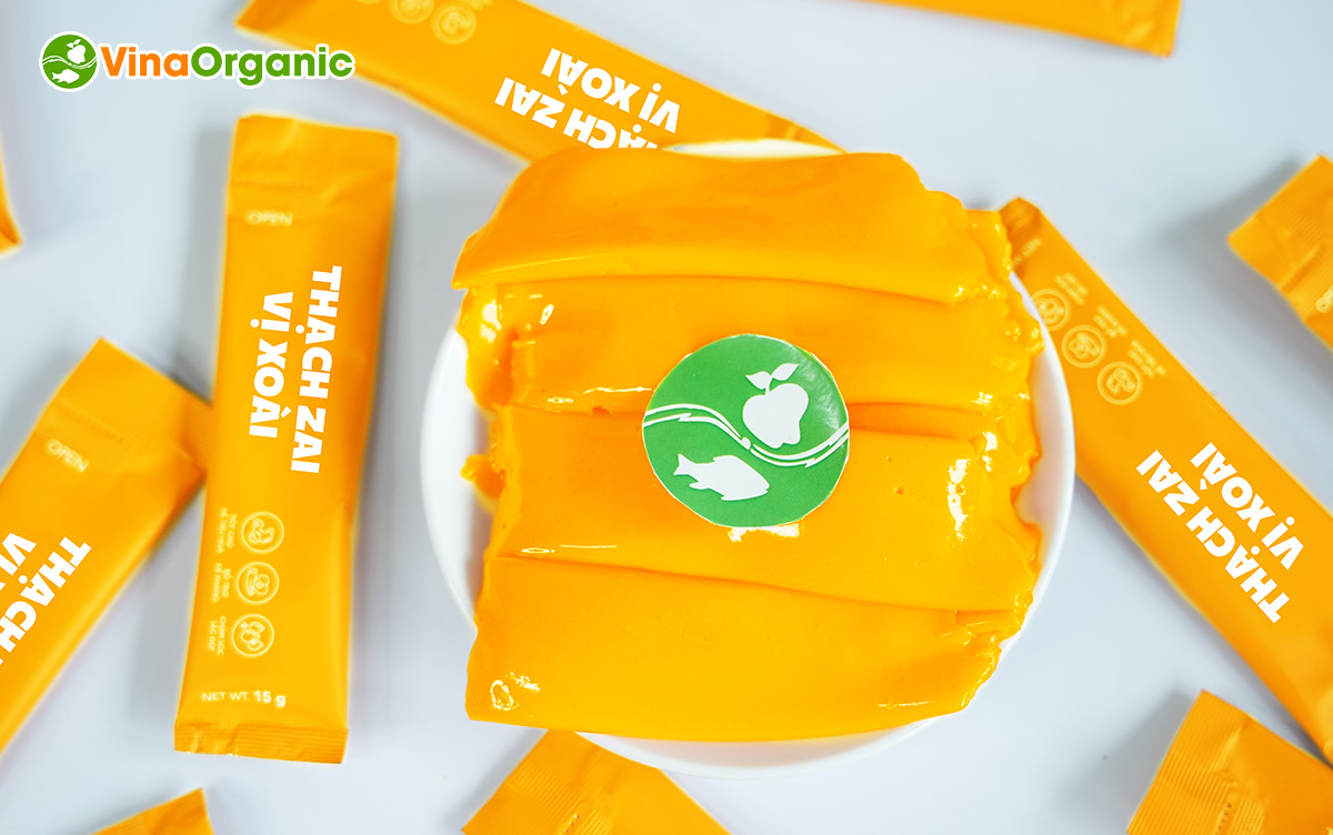 Công nghệ sản xuất Thạch zai vị xoài VinaOrganic chua ngọt hài hoà, màu vàng sáng tự nhiên, bắt mắt. Liên hệ 0975299798 - 0938299798 ngay!