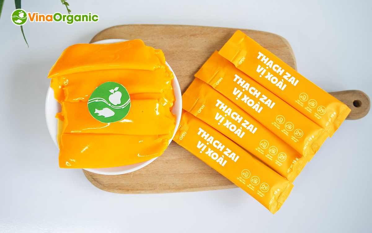 Công nghệ sản xuất Thạch zai vị xoài VinaOrganic chua ngọt hài hoà, màu vàng sáng tự nhiên, bắt mắt. Liên hệ 0975299798 - 0938299798 ngay!
